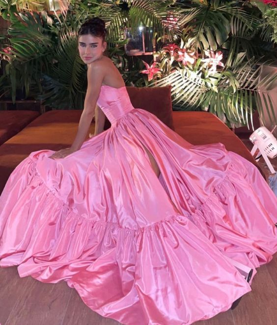 TingPo Wholesale Pink Leg Split Prom Dress Women Sexy Party Dresses